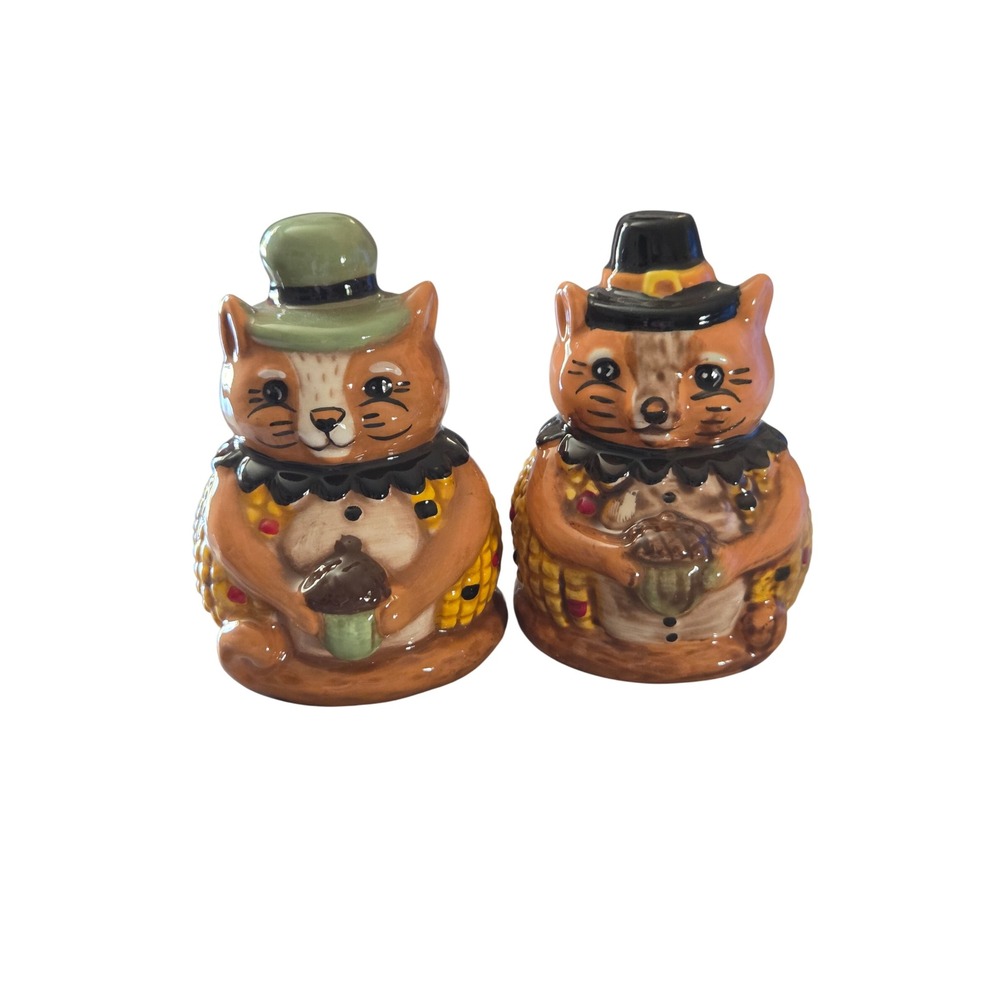 Johanna Parker Fall Thanksgiving Salt and Pepper Shaker‎ Set Pilgrim Corn Cob